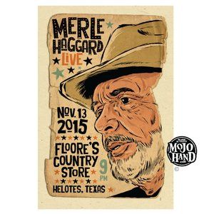 Merle Haggard tour poster - 2015 - 12"x18" signed by the poster designer